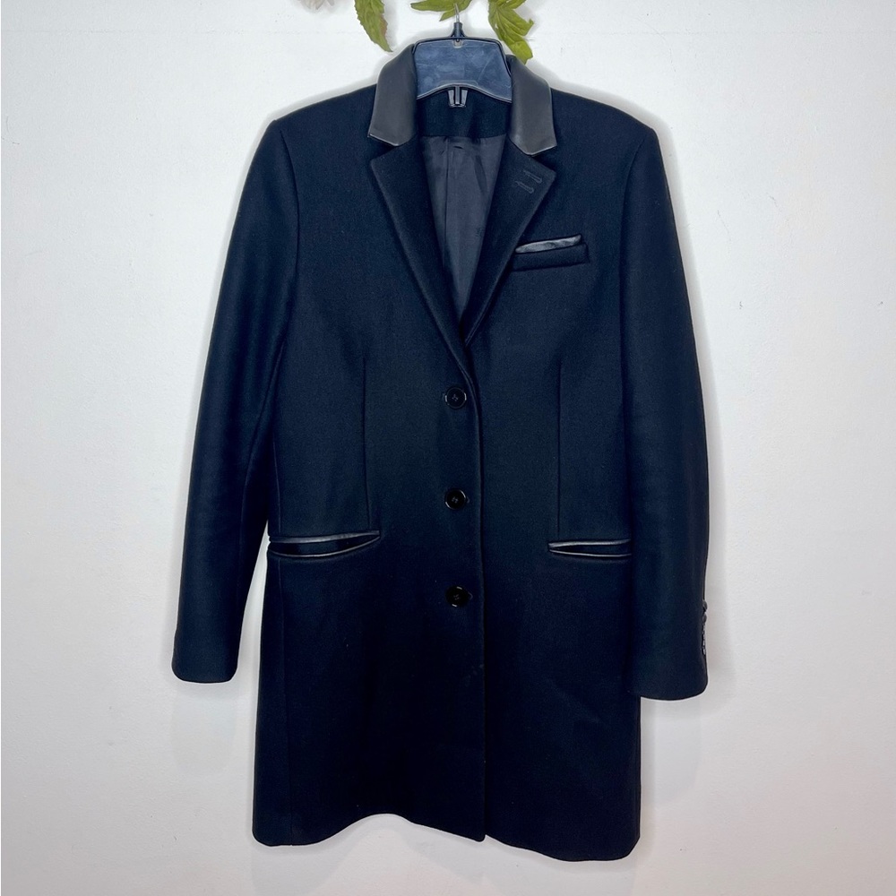 The Kooples Wool Pea Coat with Leather Trim